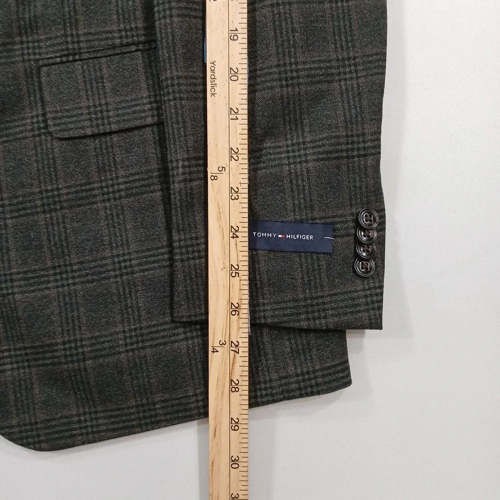 Tommy Hilfiger Pattern Sport Coat Mens 40L Olive Brown Plaid Modern-Fit $295 NEW